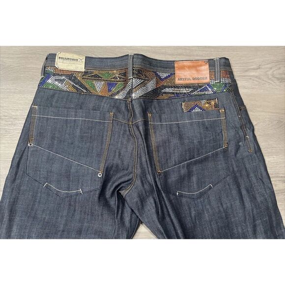 NEW Deadstock Y2K Artful Dodger Mens Jeans Embroidered & Bejeweled Size 42x35 - Picture 13 of 16